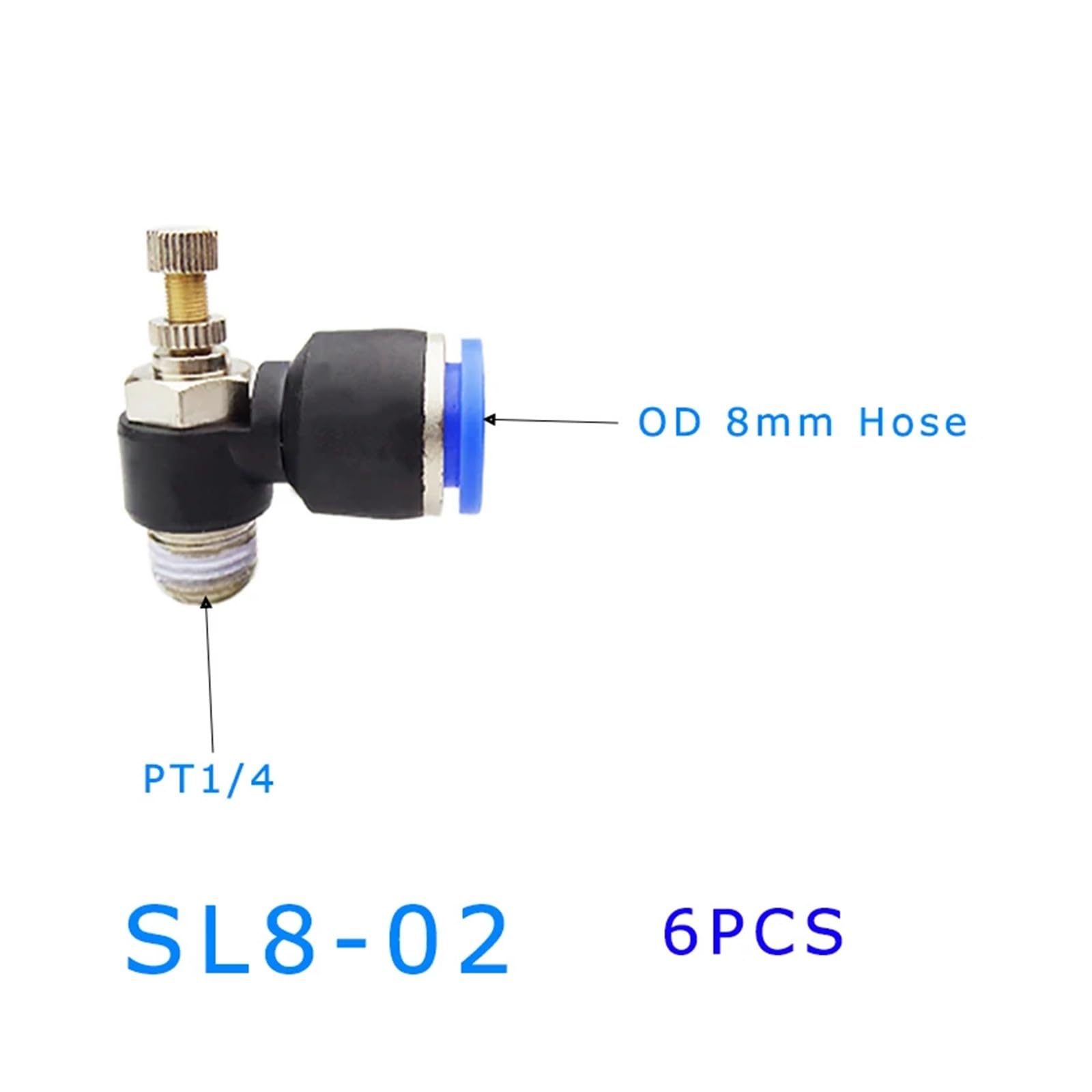 6 Stück SL pneumatisch 1/8 Zoll 1/4 Zoll 3/8 Zoll Zylinder Drosselklappenstecker(6PCS SL8-02)