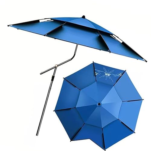 EMENAR Portable Beach Umbrella 6.5/7.2/7.8/8.5ft, Fishing Umbrella Parasol With Tilt Mechanism, Outdoor Sun Shelter Umbrella For Beach Fishing (Color : Blue, Size : 200cm/6.5ft)