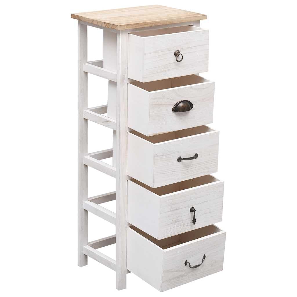 Mobiletto in legno di paulownia, 35 x 25 x 87 cm, con 5 cassetti