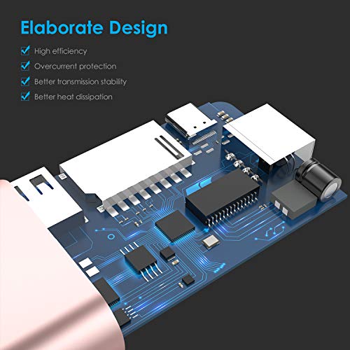 Image of LENTION USB-C Digital AV Multiport Hub with 4K HDMI, 2 USB 3.0, SD Card Reader, Type C Charging and Gigabit Ethernet Adapter for 2016 2017 MacBook Pro 13 15, MacBook 12, Dell XPS, More (Rose Gold)