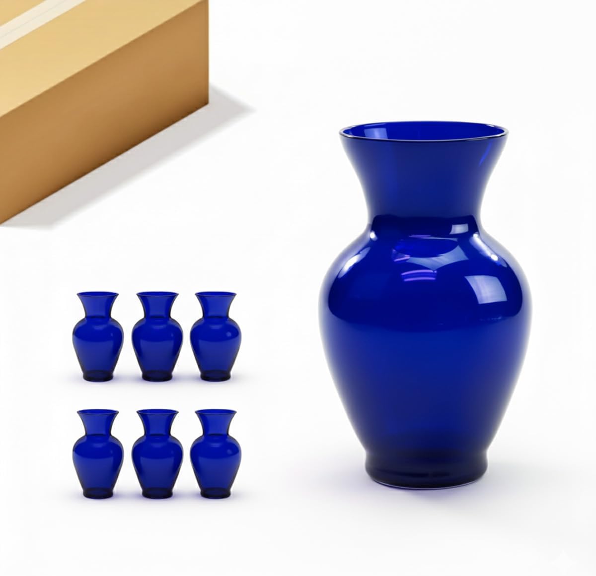 Translucent Blue 11" inch Classic Urn Ginger Jar Glass Vases for Flower vase Bouquets Centerpiece or Large Floral Arrangement Home décor Wedding Event Tabletop, 6 pcs