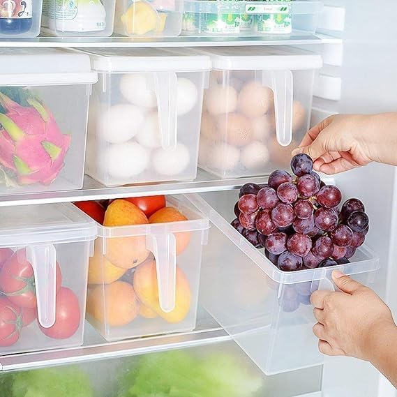 Image of LEMBOSE Fridge Storage Boxes, Fridge Organizer For Kitchen Plastic Containers For Kitchen Storage Food Storage Containers with Handle with Lid (5 Liter) (Pack Of 1)