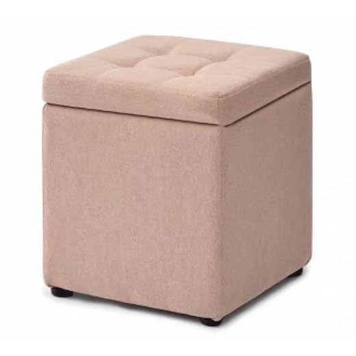 Foot Stools and Pouffes with Storage,Ottoman Cube Boxes Cotton Linen Stools Chair with Non-Slip for Living Room Bedroom Foot Rest(Color:E)