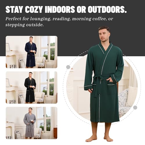 U2SKIIN Men's 100% Cotton Lightweight Robe, Soft Breathable Bathrobe with Pockets, Classic Kimono Spa Robe for Men4