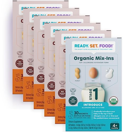 Image of Stage 1 & 2 Mix-ins – Safe&Easy Early Allergen Introduction, Babies 4+ Months, Mix with Breastmilk, Formula & Baby Food, With 3 Top Allergens: Organic Peanuts, Milk & Eggs By Ready Set Food!(180 Days)