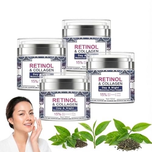 Crema facial antienvejecimiento de colágeno retinol, crema facial antiarrugas 24 horas para el día y la noche, suero facial reafirmante e hidratante, sérum lifting de colágeno (4 unidades)
