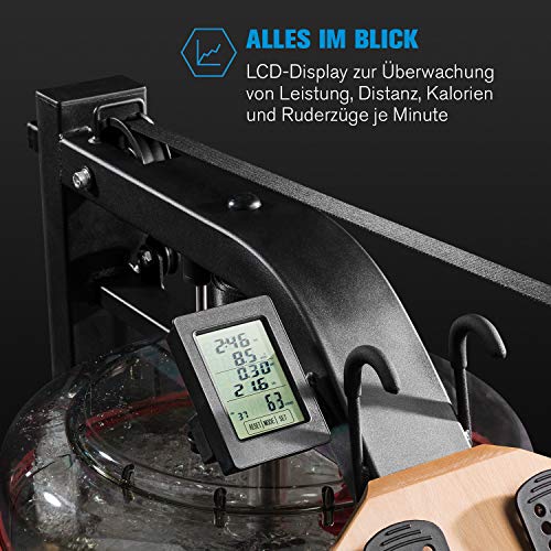 Capital Sports Stoksman 2.0 Rudergerät für Zuhause, Echtholz Rudergerät Wasser, Wasserrudergerät mit LCD-Display, 120cm… – Bild 4