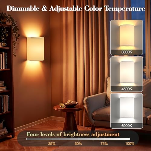 Image of Battery Operated Wall Sconce Set of Two: 10000mAh Wireless Wall Light with Rechargeable Magnetic Bulb - Dimmable Wall Lamp with 7 RGB Colors - Linen Shade Sconces with Remote for Bedroom Living Room