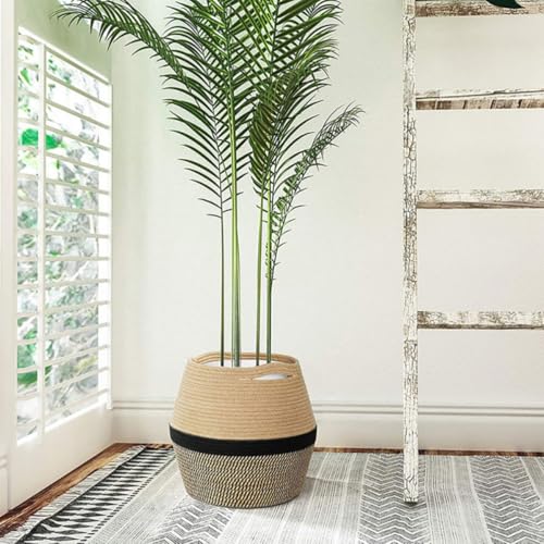 Panier de rangement en coton et lin portable avec deux poignées - 7