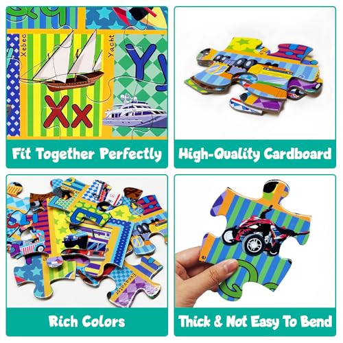 Floor Puzzle for Kids,48 Piece Transportation Letter A-Z Alphabet Puzzle,Vivid of Cartoon Design Letter Games for Preschoolers,Learn ABCs with Fun- Interactive Educational Toy for Ages 3+ - Image 3