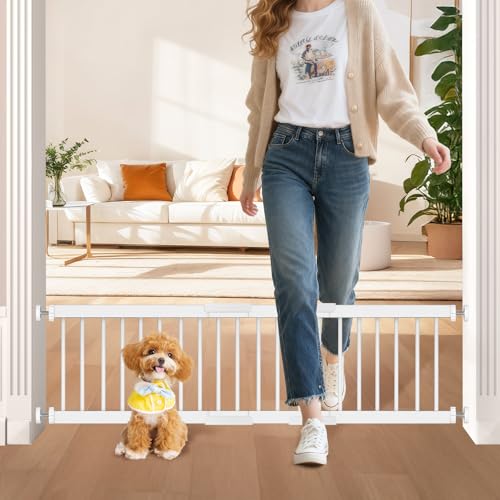 Short Dog Gate - 14" Tall Small Pet Safety Pet Gates Easily to Step Over, 16.5"-44" Adjustable Extra Wide, Metal Doggy Door for Passageway Stairs Kitchen Bedroom Indoor, Pressure Mounted