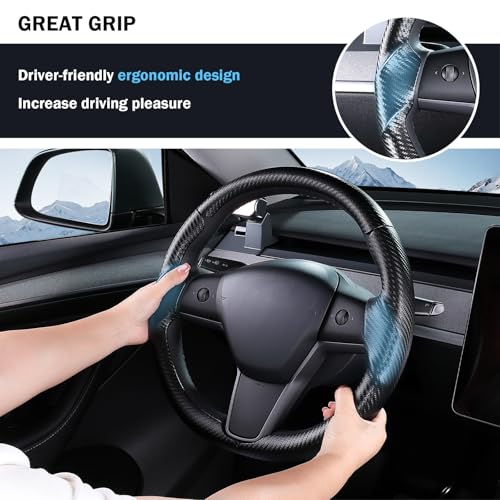 Steering Wheel Cover for Tesla Model 3 (2017-2023) / Model Y (2020-2024),Anti-Slip,Comfortable Grip, Breathable,Customized for Tesla Model 3/Y Accessories,Matte Black - Image 5