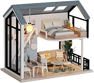 lemogo DIY Miniature Dollhouse Kit Handmade Wooden Dolls House & Furniture Kit 1:24 Scale Creative Doll House Toys Nordic Apartment Model (Meet Happiness)