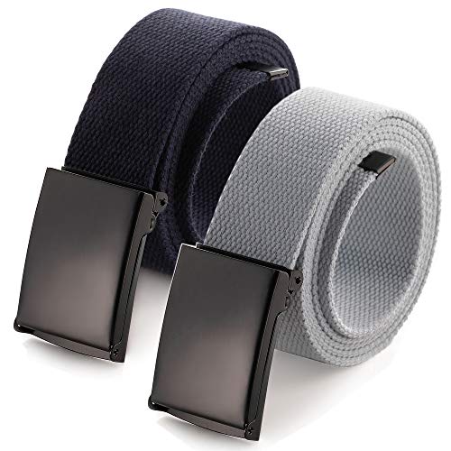 Image of Mile High Life Cut To Fit Canvas Web Belt Size Up to 52 inch with Flip-Top Solid Black Military Buckle
