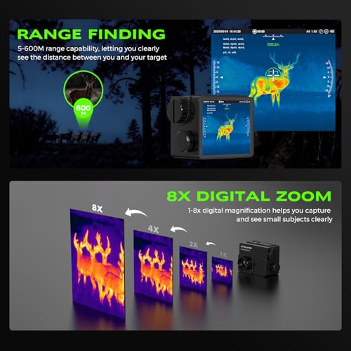 Image of Thermal Monocular for Hunting with 600M Rangefinder, 256x192 Thermal Imaging Night Vision Sight, 3.2 inch 1024x768 Display, 8X Digital Zoom, IP65 Thermal Scope for Bow Hunting