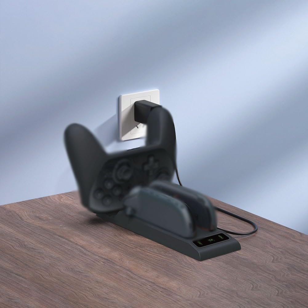 Dock di ricarica 3 in 1 per Nintendo Switch 2, stazione di ricarica rapida per Joy-Con e controller Pro con indicatore LED, per design compatto in ABS