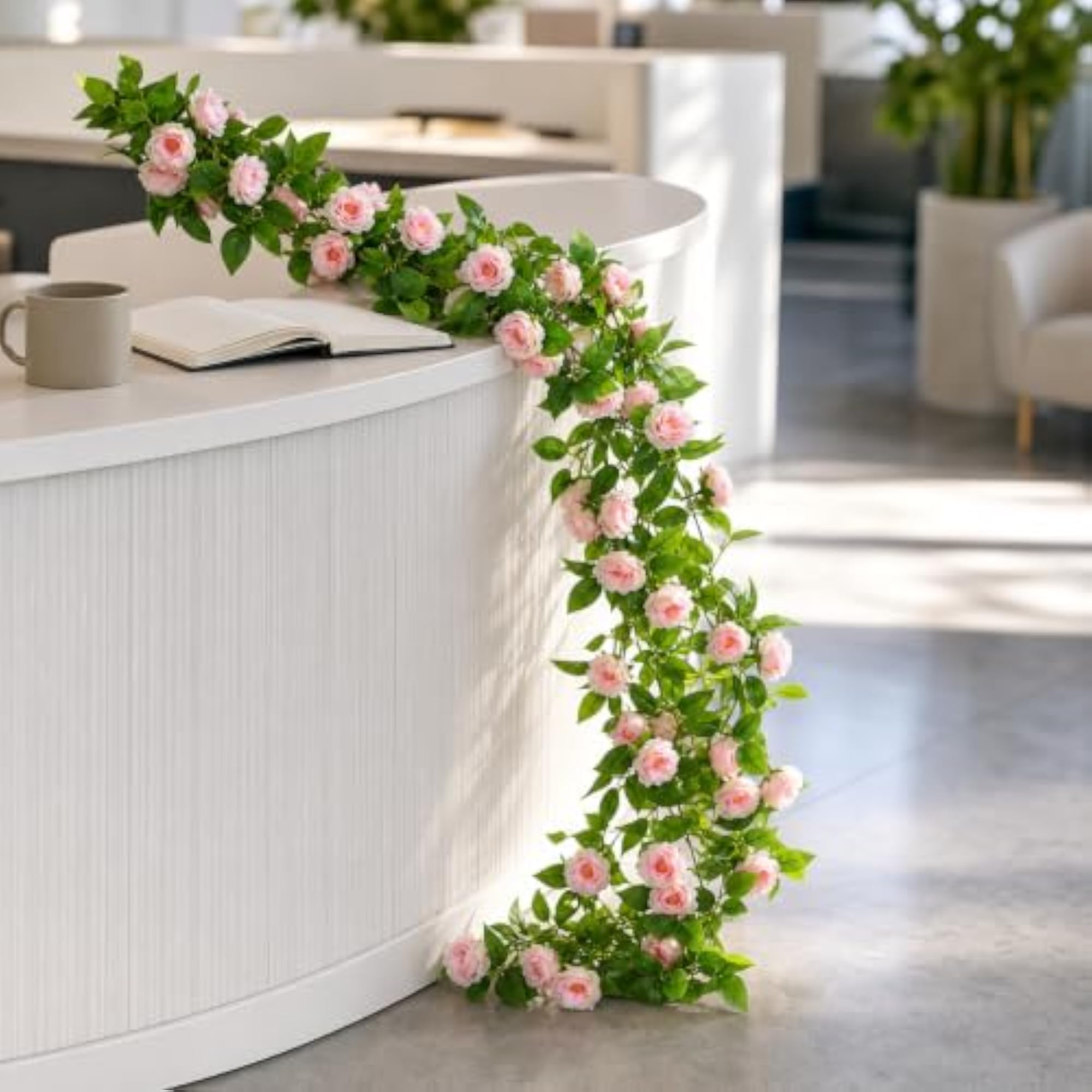 Artificial Rose Vine Garland with Rubberized Leaves