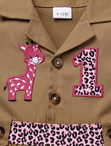 IDOPIP Baby Girls Wild Jungle Safari 1st Birthday Outfit Toddler Leopard Giraffe Tutu Dress with Hat Clothes for Photo Shoot4