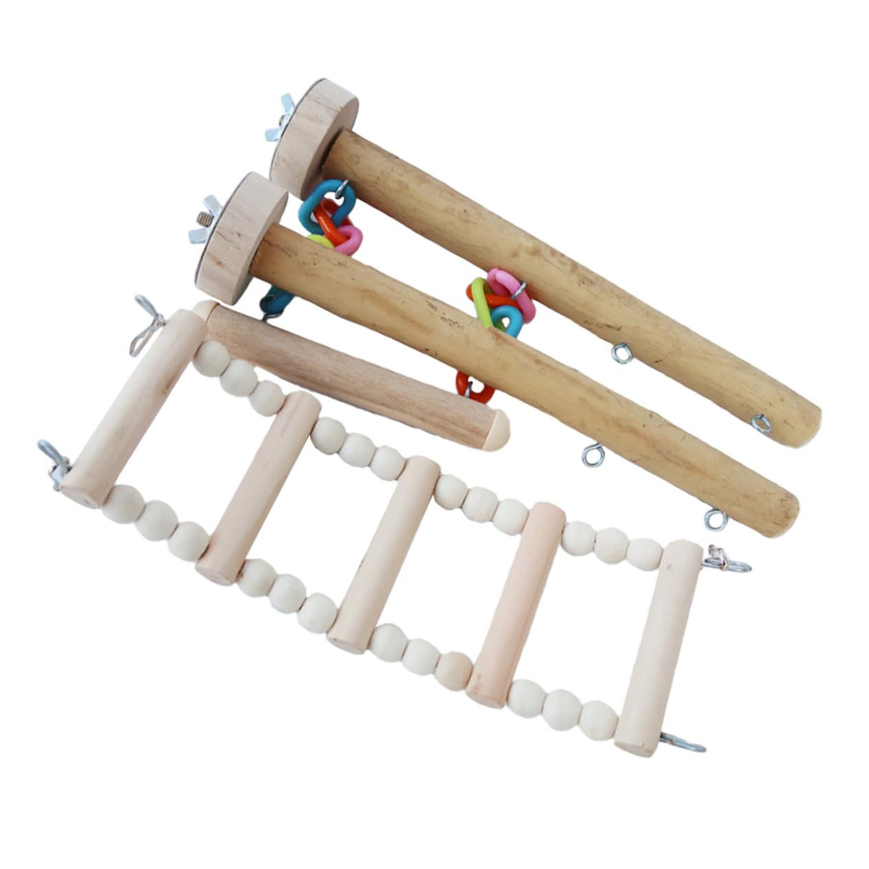 COLLBATH Parrot Bird Ladders for Parrots 4pcs Wooden Climbing Ladder Swing Toys w Interactive Perch