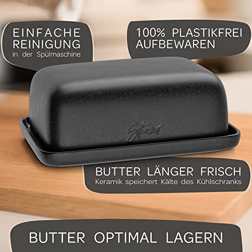 Foto von Steinzeit Design Butterdose - Butterdose Keramik für alle gängigen Butter (250gr) - Butterglocke und Butterfass mit einzigartigem Design - Butterschale und Butterbox Spülmaschinengeeignet