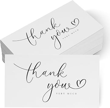 Small Thank You Cards Small Business, 100PCS Metallic Gold Mini Business Thank You Cards 3.5 x 2 Inch Thank You Very Much Cards for Wedding, Baby Shower, Graduation, Bridal Shower, Funeral White