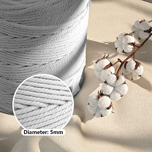 Image of ZUEXT Macrame Cord, White, 5mm x 328yds Cotton String Macrame Yarn | Natural Handmade, 4 Strands Twisted Cotton Rope, for Craft Wall Hanging Weaving Tapestry Dream Catchers Hanger DIY Gift, 300m