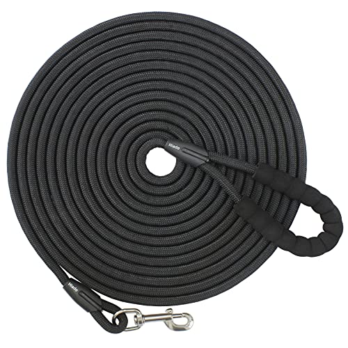 Hiado Long Lead Braided Climbing Rope Dog Leash Obedience Recall with Padded Handle for Dog Training Walking Running Black 6 FT