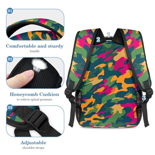 Ensemble de cartables pour enfants camouflage : sacs à dos d'école et voyage multicolores - 4