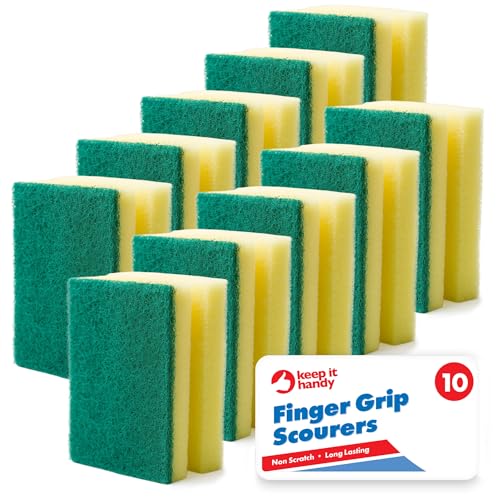 SOL 10pk Finger Grip Scourers Heavy Duty Kitchen Sponges Washing Up Scourer Non-Scratch Design Ergonomic Grip for Comfortable Cleaning Perfect for Pots Pans Dishes and Household Surfaces