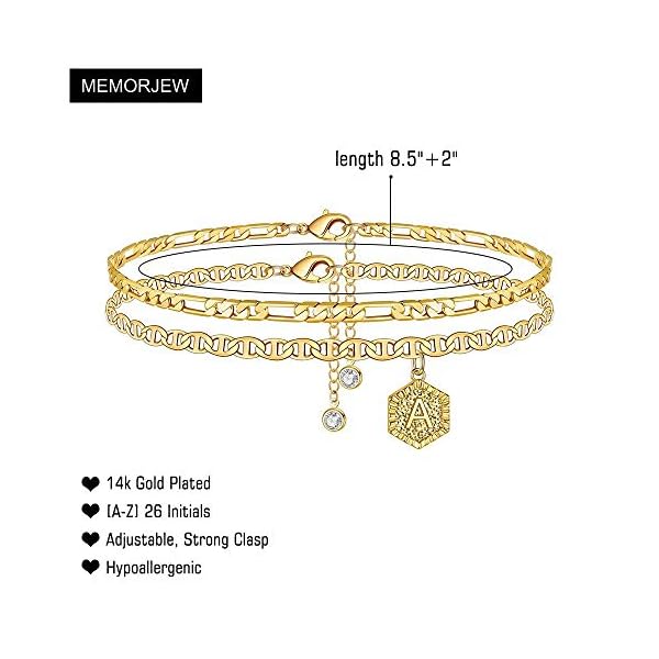 Memorjew-Initial-Ankle-Bracelets-for-Women-14K-Gold-Plated-Double-Layered-Initial-Anklets-Jewelry-for-Women-Teen-Girls Memorjew Ankle Bracelets, 14K Gold Plated Layered Letter A Initial Anklets for Summer Foot Jewelry Gifts for Women Teen Girls