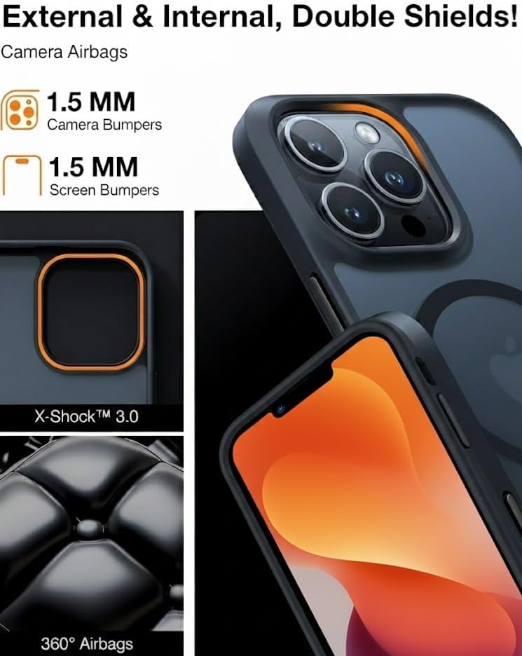 TORRAS Stronger Magnetic & Shockproof for iPhone 13 Pro Case Matte Black | Fit for MagSafe, 12FT Military Grade Drop Tested, Anti-Scratch & Anti-Fingerprint, Slim Protective Translucent Matte Silicone