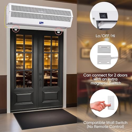 Awoco 36" Super Power 2 Speeds 1200CFM Commercial Indoor Air Curtain, UL Certified, 120V Unheated - Magnetic Door Switch Included