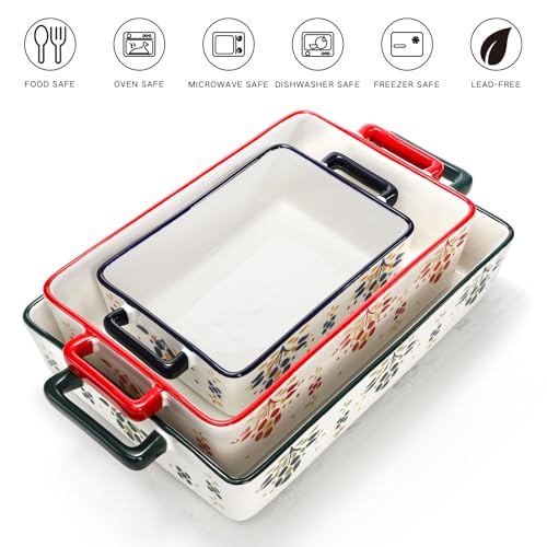 Peohud Set of 3 Casserole Dishes for Oven, Porcelain Baking Dishes with Handle, Large Rectangular Lasagna Pans, Ceramic Bakeware Set for Cooking, Kitchen, Cake Dinner, Banquet, Wedding and Daily Use