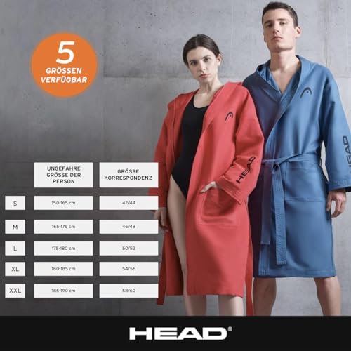 HEAD Active - Bademantel Damen Flauschig und Bademantel Herren Mikrofaser, Kapuze und Taschen Leicht Schnell Trocknend, Morgenmantel Damen/Herren Bademäntel für Damen und Herren Platzsparend Saugfähig