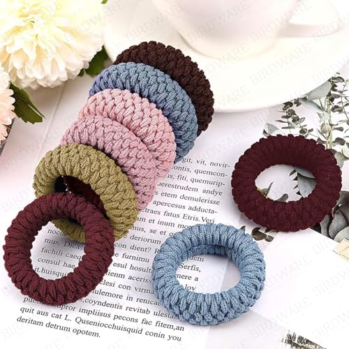 Image of BIRDWARE Black Hair Ties for Women Girls, Seamless Thick Black Hair Band, Multi color Elastic Hair Ties No Damage Ponytail Holder (12Pc Tyre Ring)