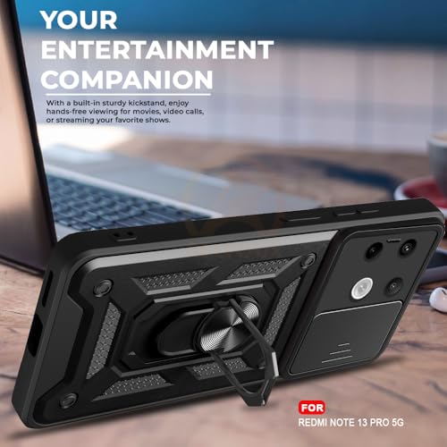 Image of Armor Bumper Back Cover Case for REDMI Note 13 PRO 5G Rotating Camera Cover, Ring Holder & Kickstand | Heavy Duty & 360 Degree Protection REDMI Note 13 PRO 5G Back Cover (Black)