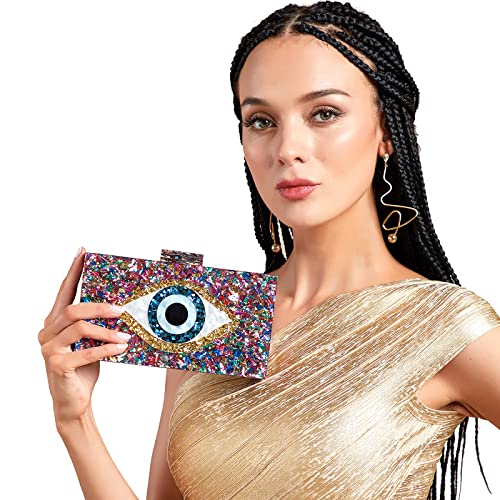Letode Clutch Purses For Women-Evil Eye Acrylic Clutch Glitter Purse Evening Bag Chain Shoulder Crossbody Handbags(Multicolor) #TOP2