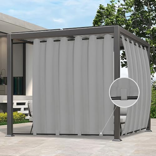 Image of Easy-Going Outdoor Curtains for Patio 1 Panel, 110x84 inch, Light Grey | Waterproof, Windproof, Weatherproof Privacy Outdoor Curtains for Cabanas Porches and Pergolas, Grommet Top and Tab Bottom