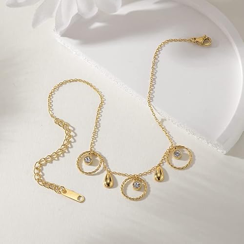 Heart/Four Leaf Clover/Hexagonal Star/Bamboo Joint/Crystal/Water Drop Ankle Bracelets For Women,Sterling Silver Ankle Ts Bracelets Jewellery Gifts For Women Girls Mom (Water Drop Ankle Bracelets) #TOP3