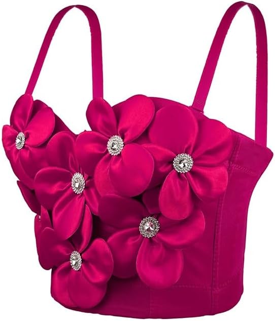 JSEIAJB White Three-Dimensional Flower Sexy Bra Fishbone Bra with Coasters High-end Outer Wear Body Shaping Camisole