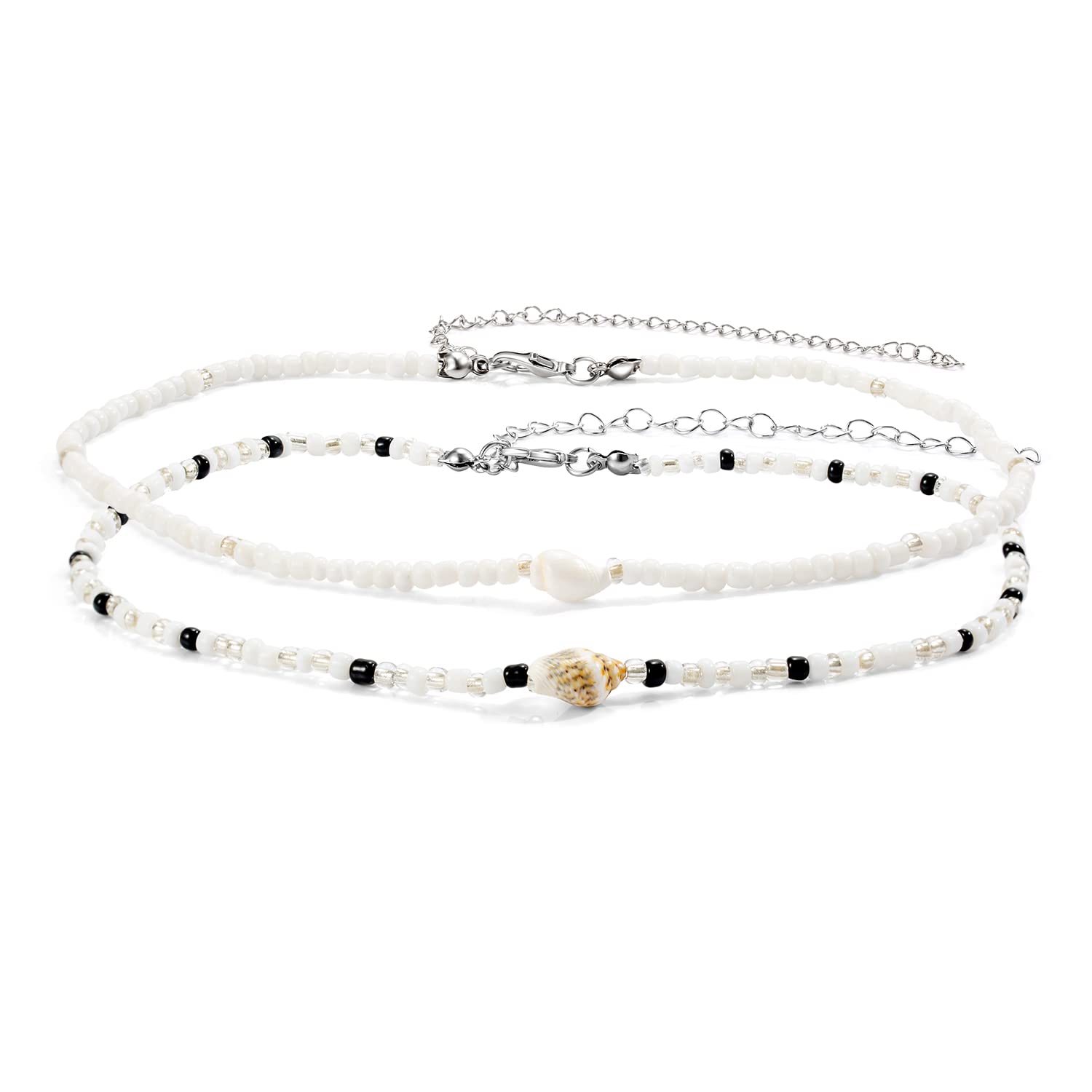 QIUJUNDE Collar de Concha Boho Perla Blanca con Colgante de Concha para Mujeres Niñas, 2 Filas Cadena Corta Blanca Gargantilla Collar de Playa Regalo de Bisutería para Señoras Mujer Novia Madre Cumpleaños