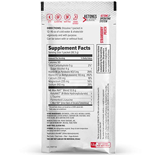 Prüvit Keto//Os Nat Strawberry Peach Keto Supplements – Caffeine Free - Exogenous Ketones - Bhb Salts Ketogenic Supplement For Workout Energy Boost For Men And Women (20 Count) #TOP2