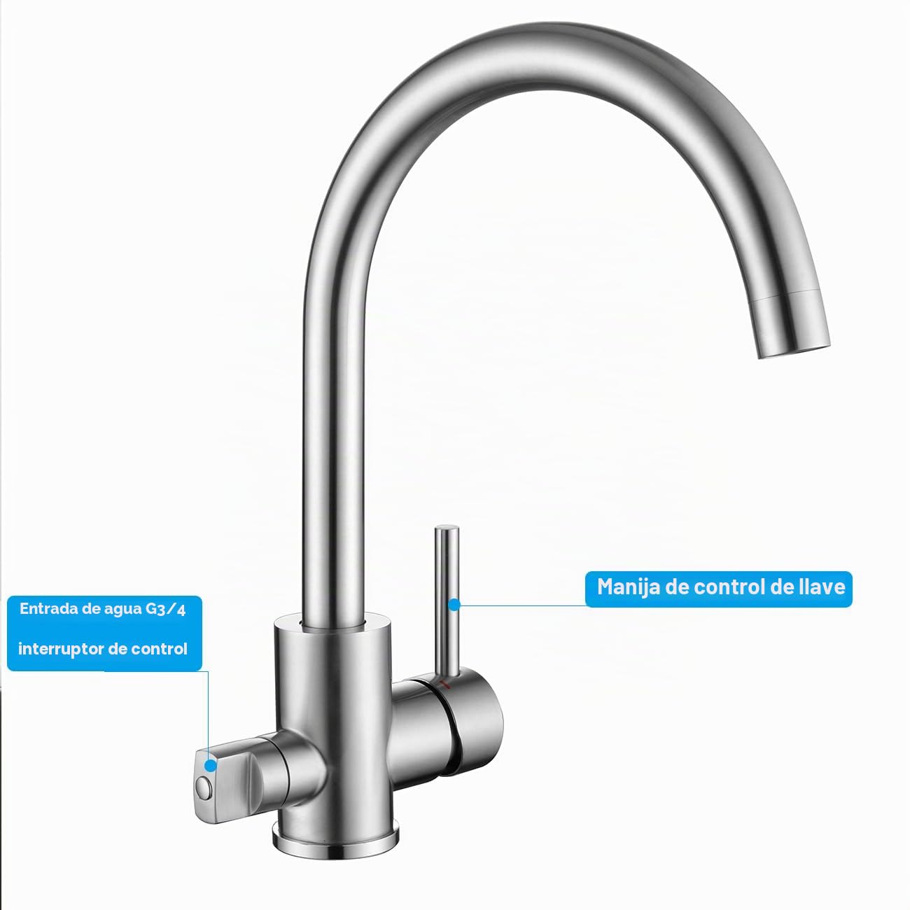 Grifo de Cocina con Interfaz de Lavavajillas 3/4", Cepillado