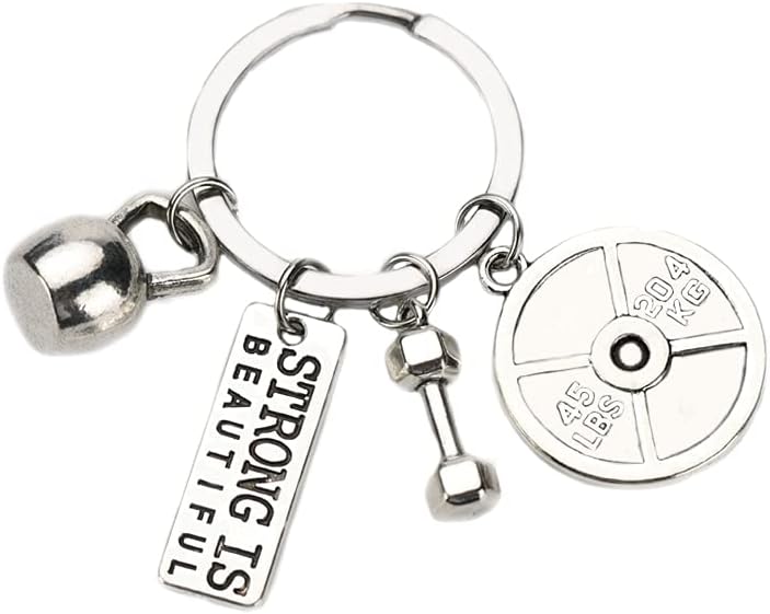 YangQianFitness Gifts Keychain Inspirational Workout Gifts Dumbell Kettlebell Weight Plate Barbell Sports Charms Pendant Keychain