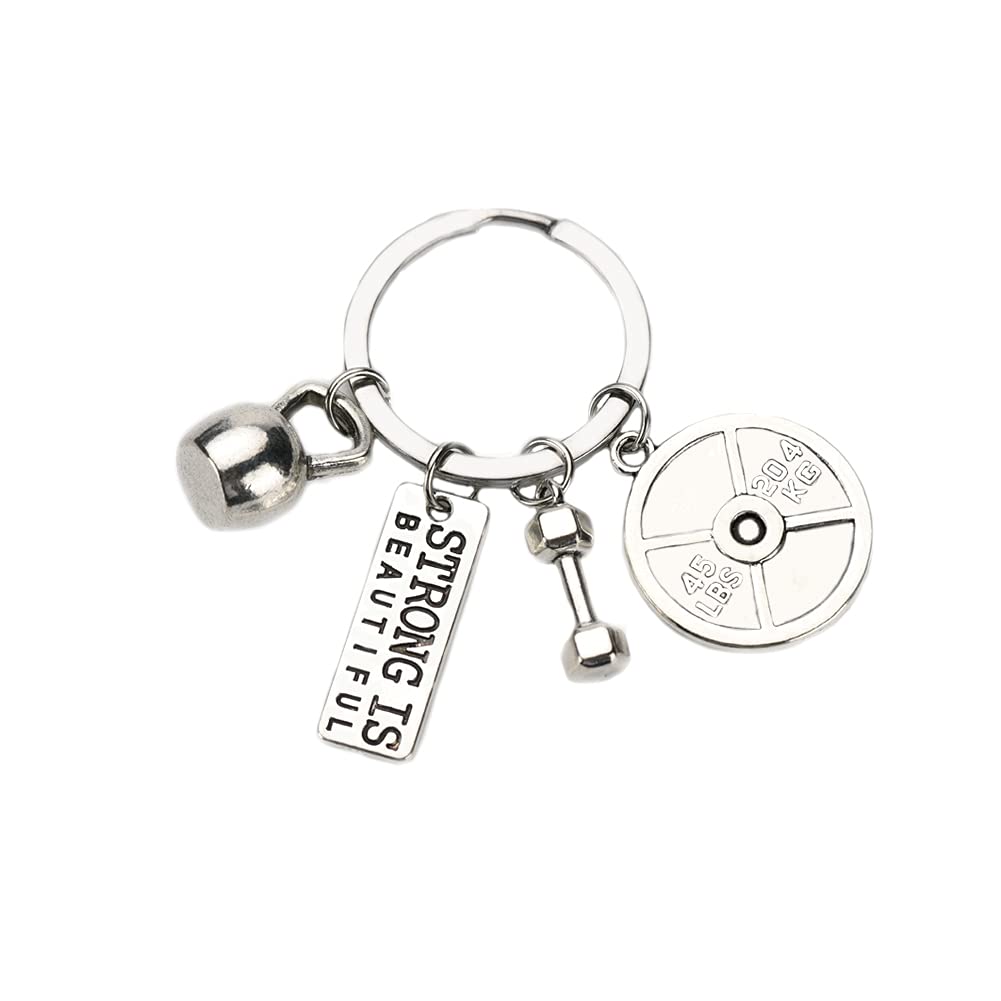 YangQianFitness Gifts Keychain Inspirational Workout Gifts Dumbell Kettlebell Weight Plate Barbell Sports Charms Pendant Keychain
