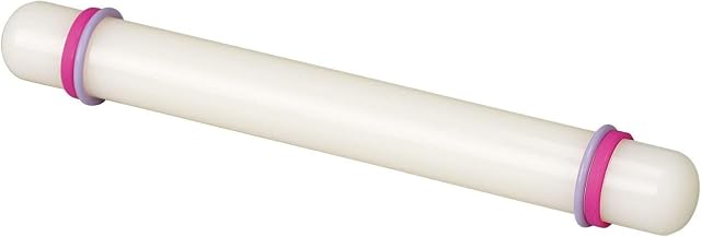 AKORD 23 cm/9'' Non-Stick Sugarcraft Fondant Rolling Pin with Guide Rings, White, 23 x 3 x 3 cm