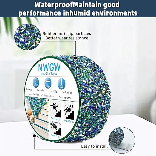 Image of Heavy Duty Anti Slip Tape 2 inch x15FT - Blue Grit Rubber Grip Tape for Stairs, Pool, Bathroom & Outdoor Safety | Waterproof Non-Slip Traction Strips Indoor /Shower /Trail