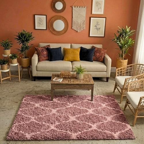Image of Ultra Premium Shaggy Polyester Micro Rug | Super Soft Fluffy Carpet | Non-Slip Washable Area Rug for Bedroom Living Room - (Pink M, 3x5 feet, Rectangular)
