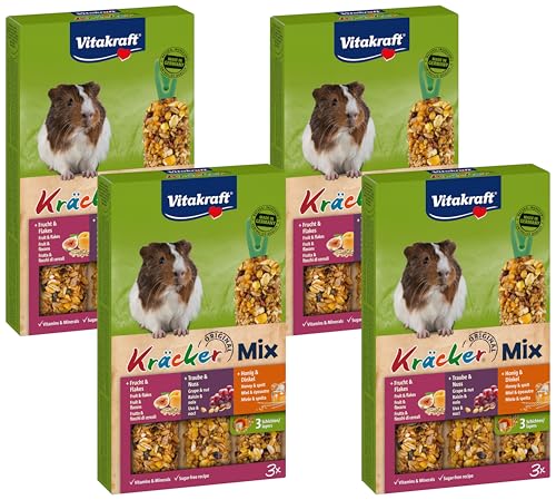 Vitakraft Kräcker - Friandise pour Lapin Nain Assortiment Fruits de Bois, Miel et Popcorn - 1x3 (Lot de 4)