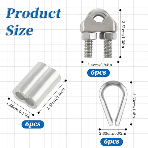 Styquenzer 583784_1_8ZCUB6XG Wire Rope Cable Clip, 1/4 Inch Wire Rope Clamp Cable Clamps Silver Thimble And Aluminum Crimping Loop Wire Rope Accessory Set thumb #1